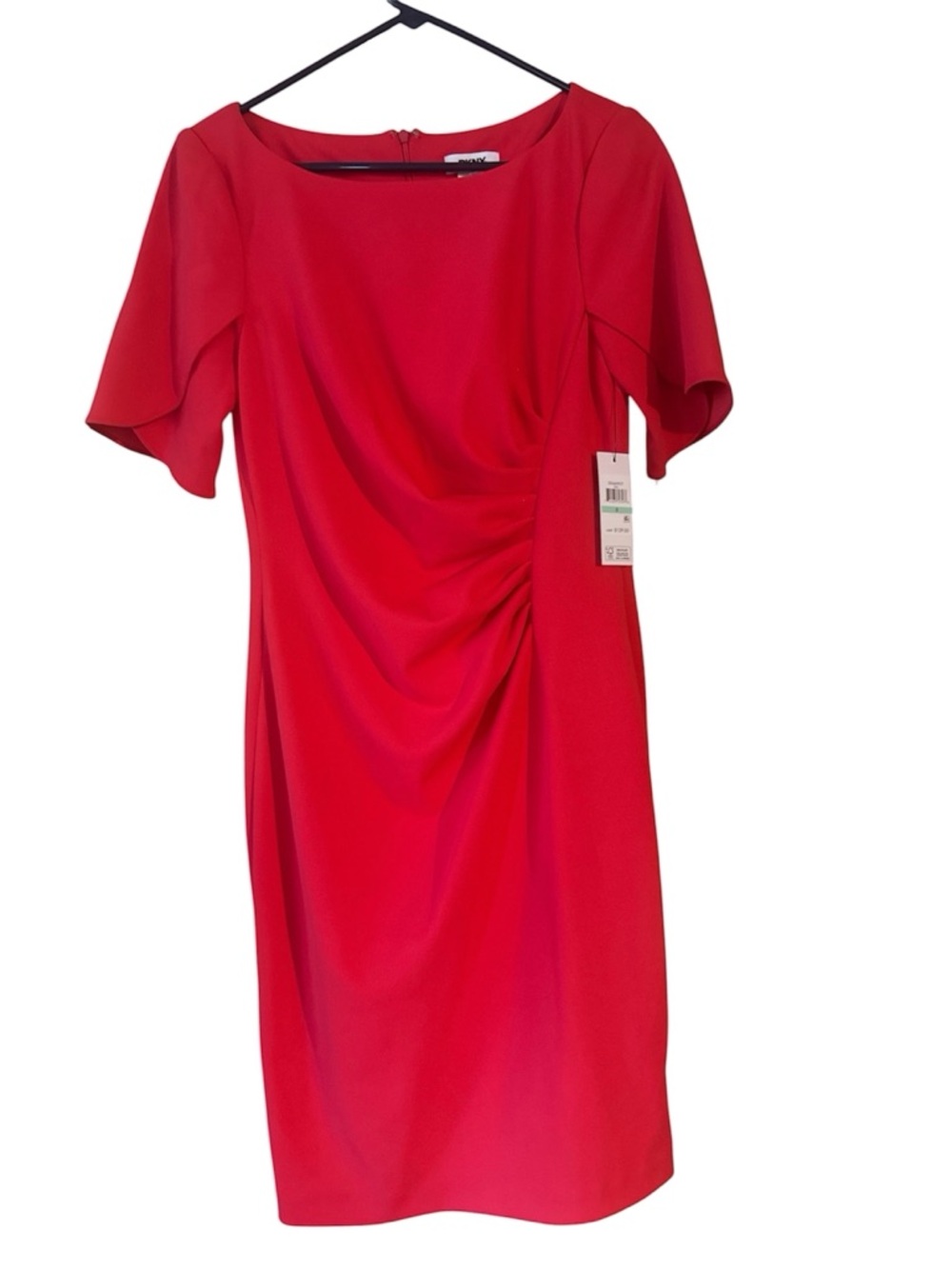 DKNY SZ 8 Elegant Red Ruched Sheath Dress NWT